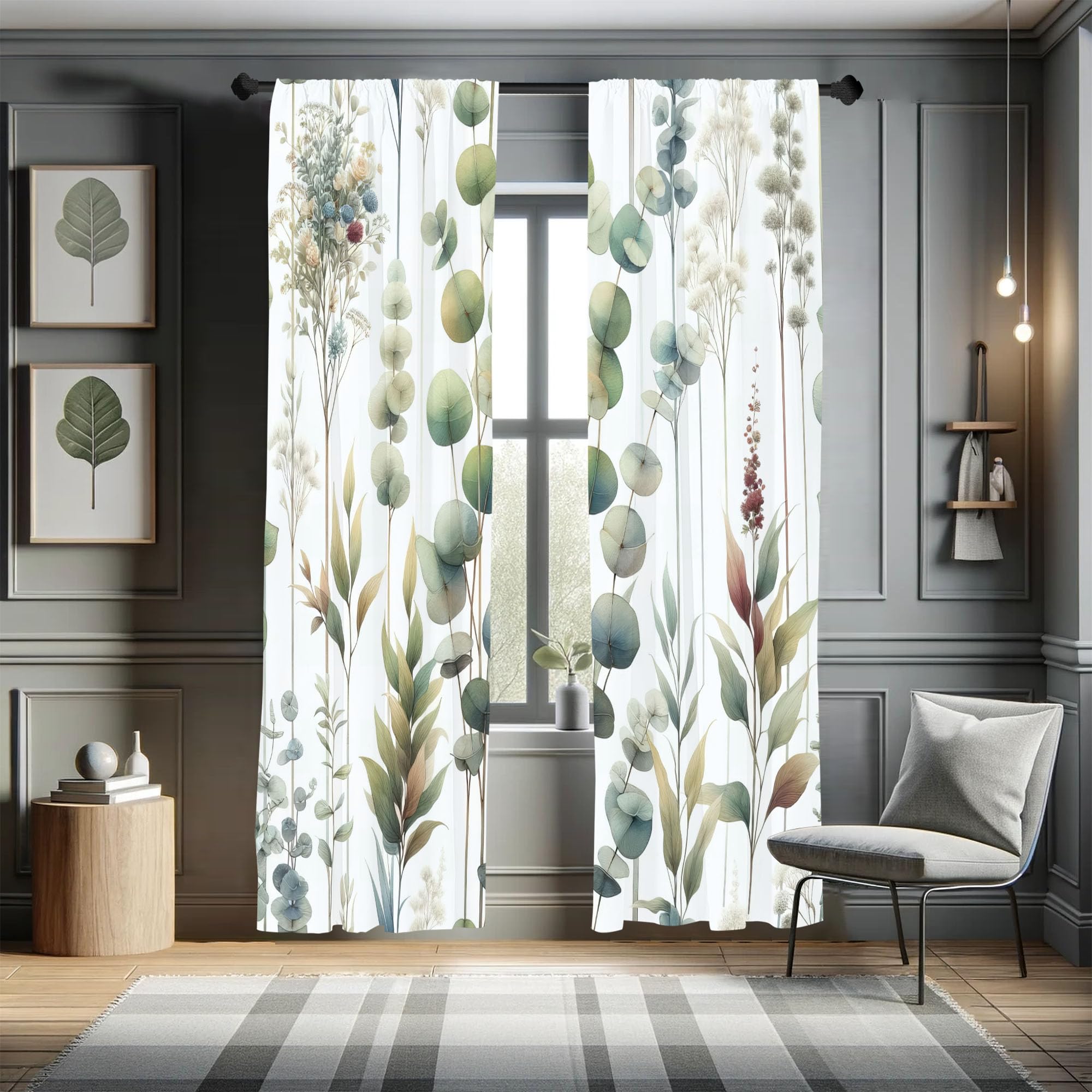 Ambesonne Green Window Curtains, Watercolor Look