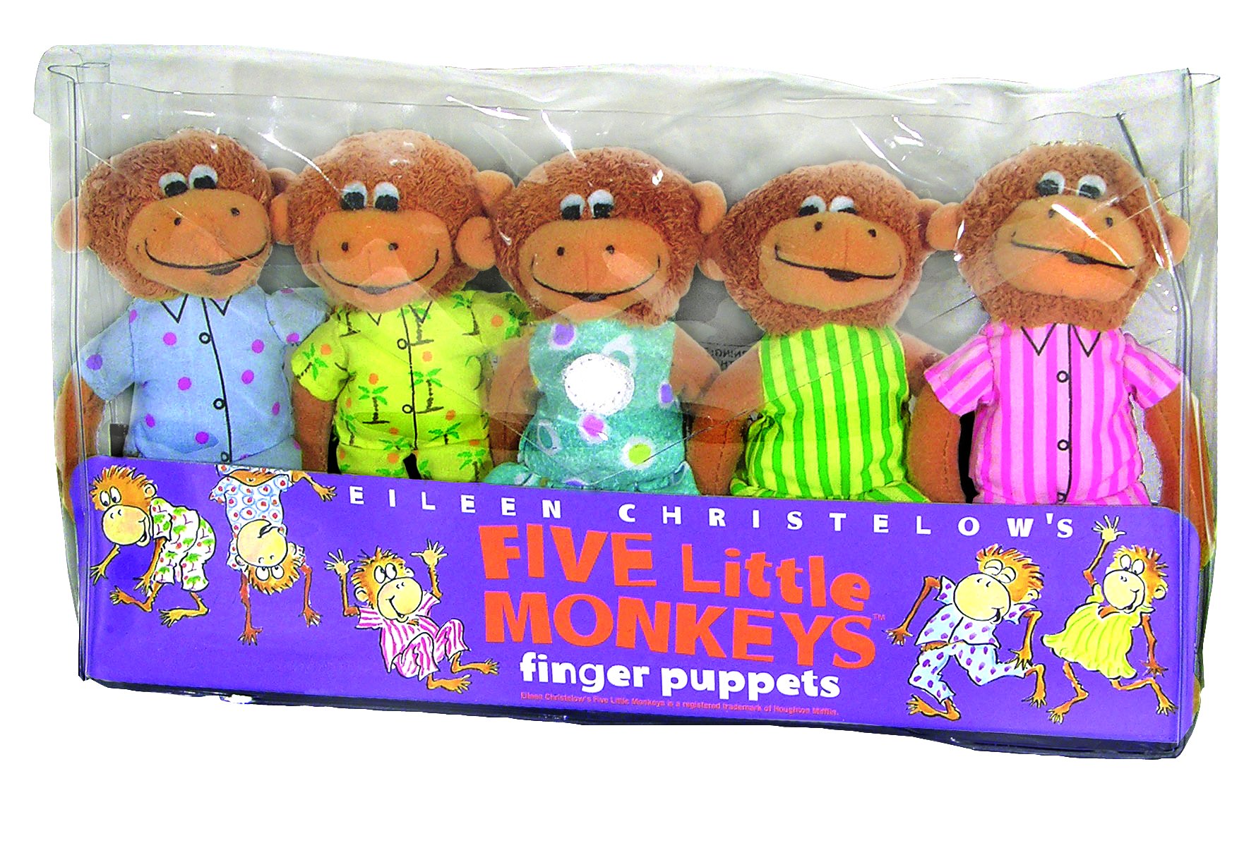 MerryMakers Five Little Monkeys Finger Puppet Playset, Set of 5, Polyvinyl Chloride, 5-Inches Each