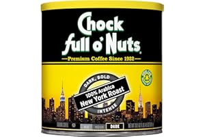 CHOCK FULL O' NUTS Chock Full o’Nuts New York Roast, Dark Roast Ground Coffee – Gourmet Arabica Coffee Beans – Bold, Full-Bodied and Intense Coffee (30.5 Oz. Can)