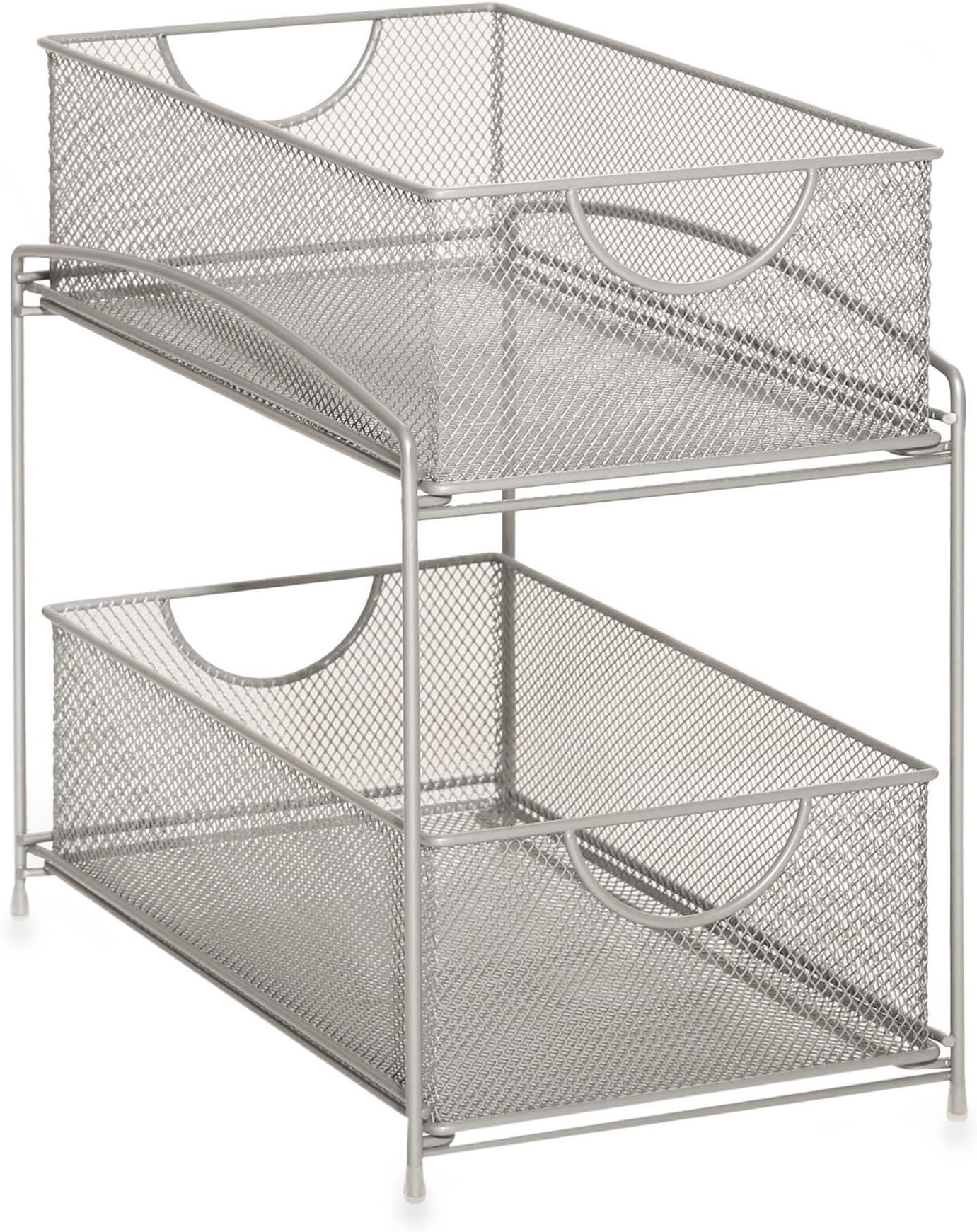 .ORG 2-Tier Mesh Double Sliding Cabinet Basket in Silver