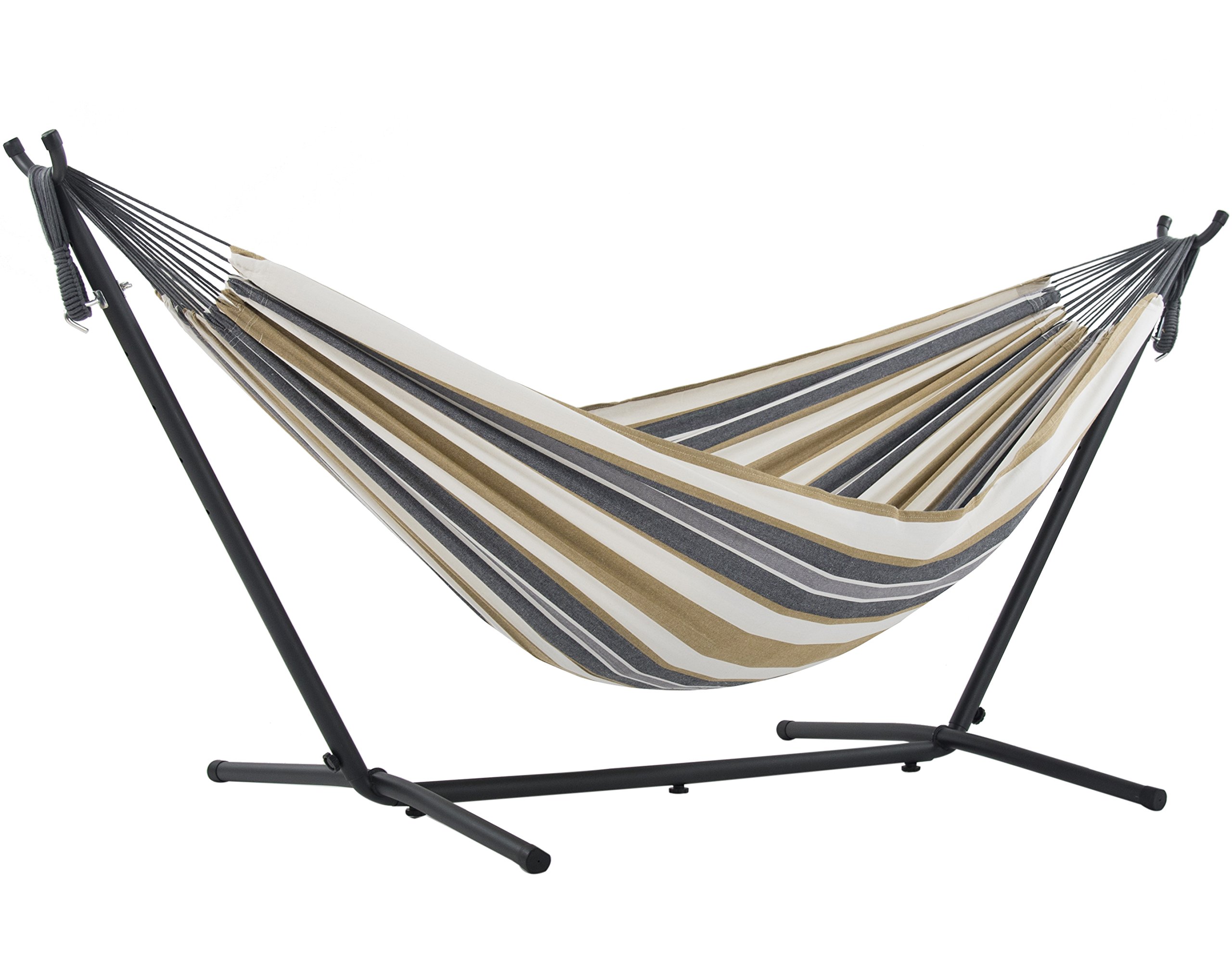 Vivere UHSDO8-25 Double Cotton Hammock with Space-Saving Steel Stand Including Carrying Bag, Desert Moon