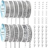 Ecoofor Necklace Chain for Jewelry Making, 95.1 Feet 12 Rolls Stainless Steel Jewelry Chains for DIY Necklace Bracelet Making with Stainless Steel Jump Rings/Lobster Clasps/Connectors