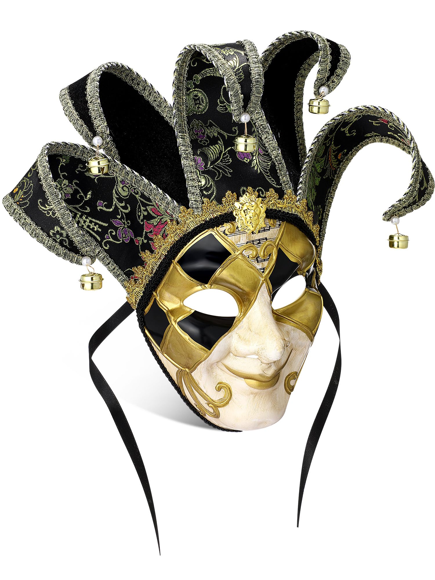 Photo 1 of Syhood Mardi Gras Mask Venetian Mask Masquerade Halloween Vintage Jester Full Face Wall Decorative Art Collection(Black,Men)