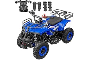 AUNVITO 49cc Gas Powered 4 Wheeler for Kids, 2-Stroke Off-Road ATV Quad with Front/Rear Brakes & Shock Absorbers, Speeds Up to 16 MPH, Easy Pull Start, Blue