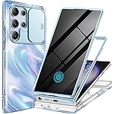 GVIEWIN for Samsung Galaxy S23 Ultra Case with Slide Camera Cover, [Built-in Privacy Screen Protector] [2 Front Frames] Military Grade Shockproof, Marble Protective Phone Case 6.8", Aurora/Privacy
