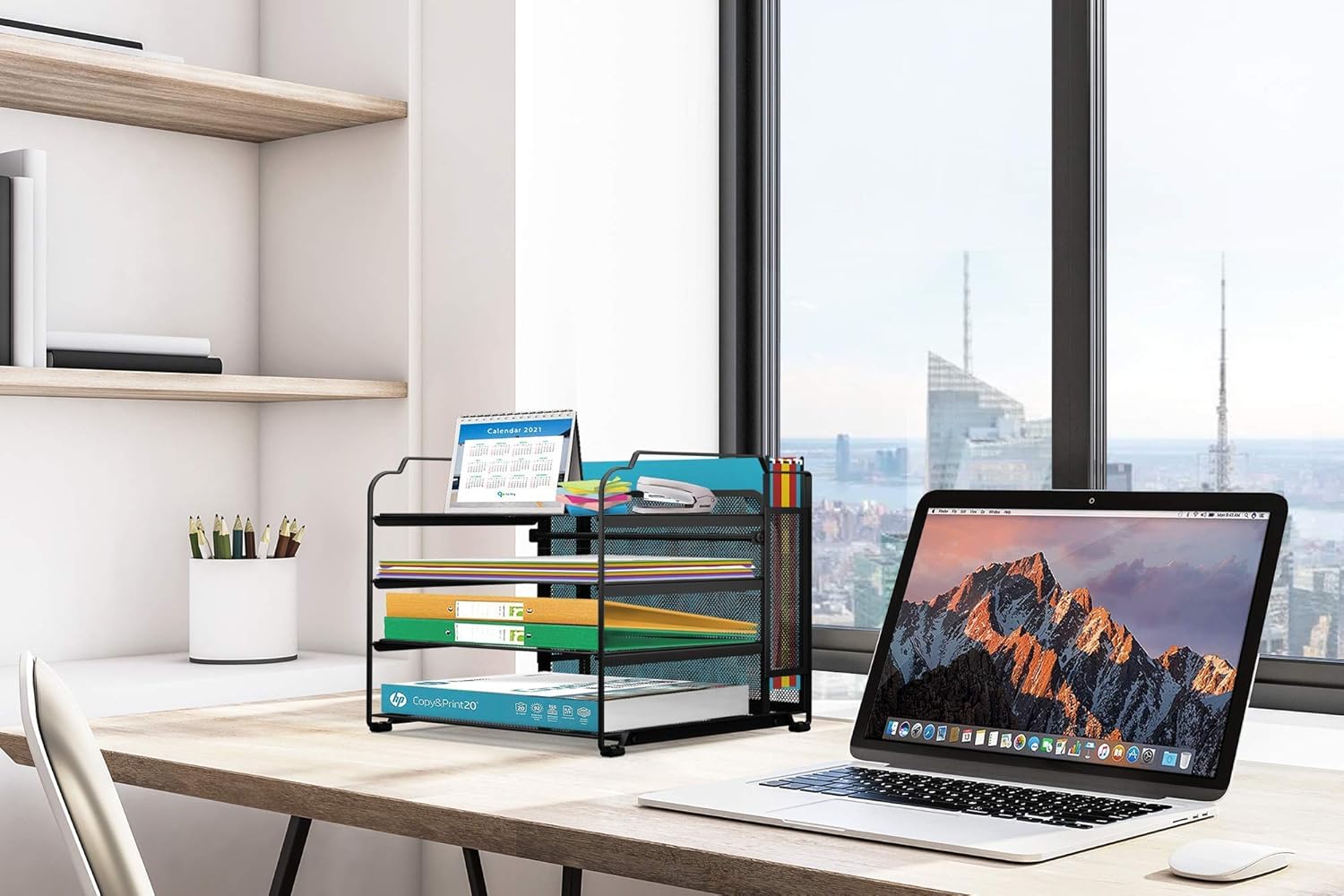 CAXXA 4 Tier Mesh Document Trays with Vertical Upright Section for Hanging File Holders, Mesh Office Supplies Desk Organizer, BLACK: Home Improvement