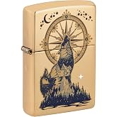 Zippo Lighter: Howling Wolf - High Polish Brass 81640
