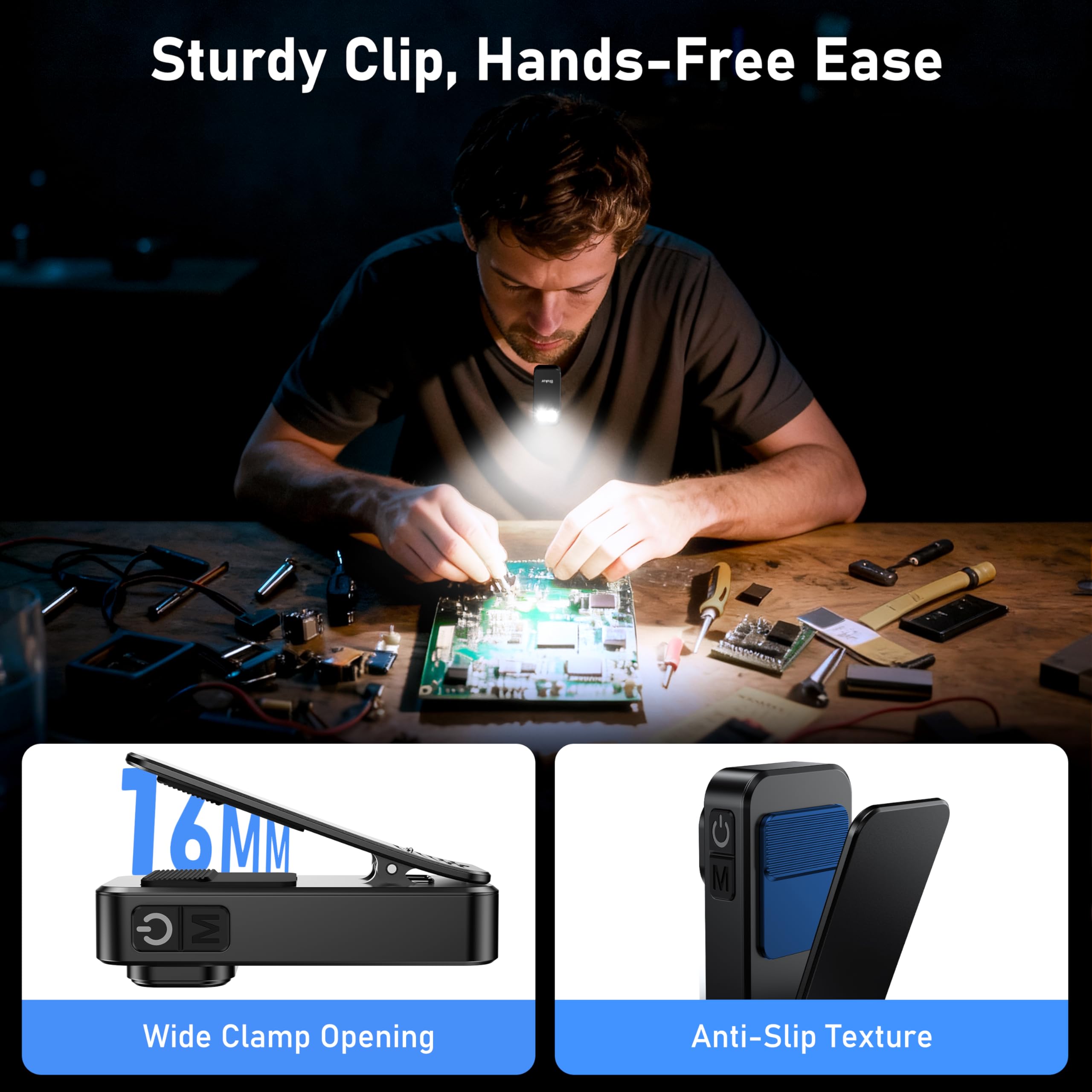 Blukar Taschenlampe LED Aufladbar, 800L Mini Clip LED Taschenlampen mit Flutlicht & Spotlicht & Rotlicht, EDC Hell Flashlight mit 5 Lichtmodi, Wasserdicht und Lange Dauer für Camping Outdoor Notfäll 6