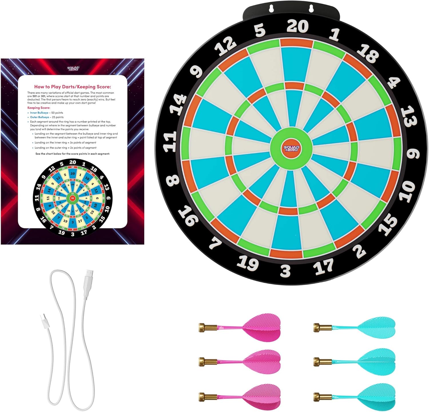 LIGHT-UP Magnetic Dart Board Game - Innovative Illuminated Kids Safe Dartboard Set with Glow-in-the-Dark Darts for Kids, Teens & Adults - Sports Gifts for Boys & Girls - Indoor or Outdoor Party Toys: Toys & Games