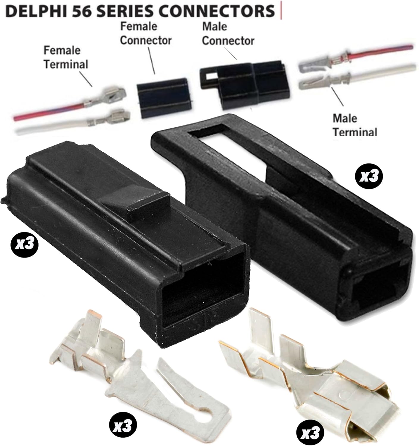 Pack Connecteur Mâle 2 Broches Avec 2 Contacts Femelle AMP Superseal 1.5