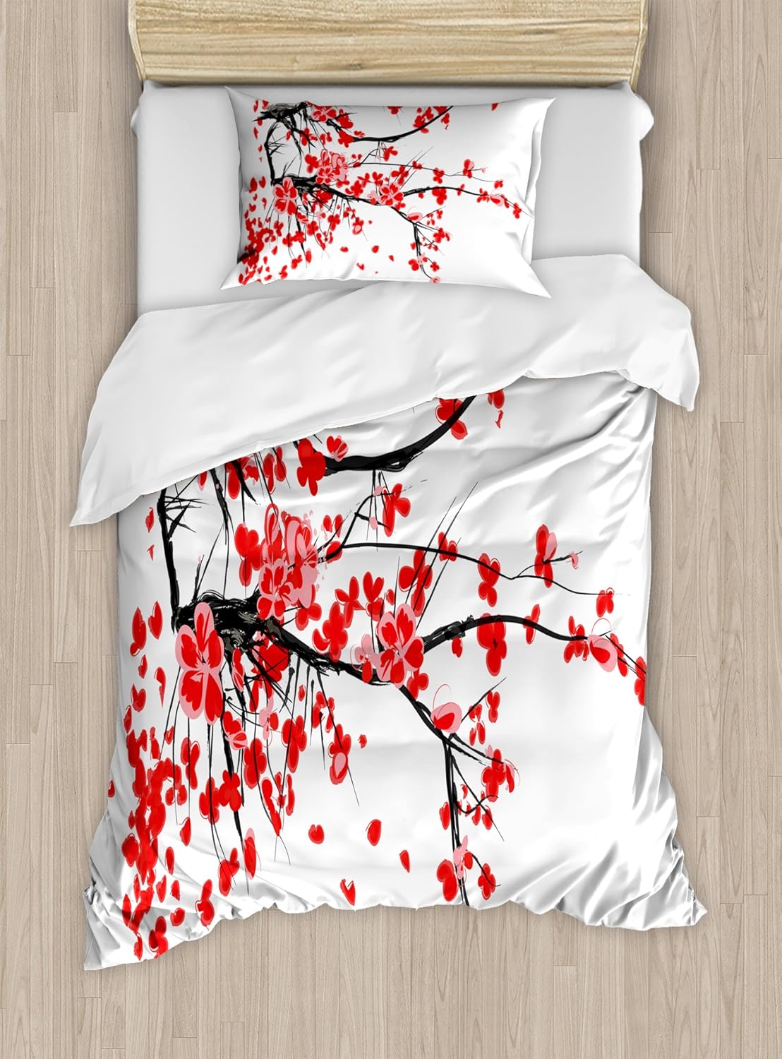 Ambesonne Floral Duvet Cover Set, Japanese Cherry Blossom