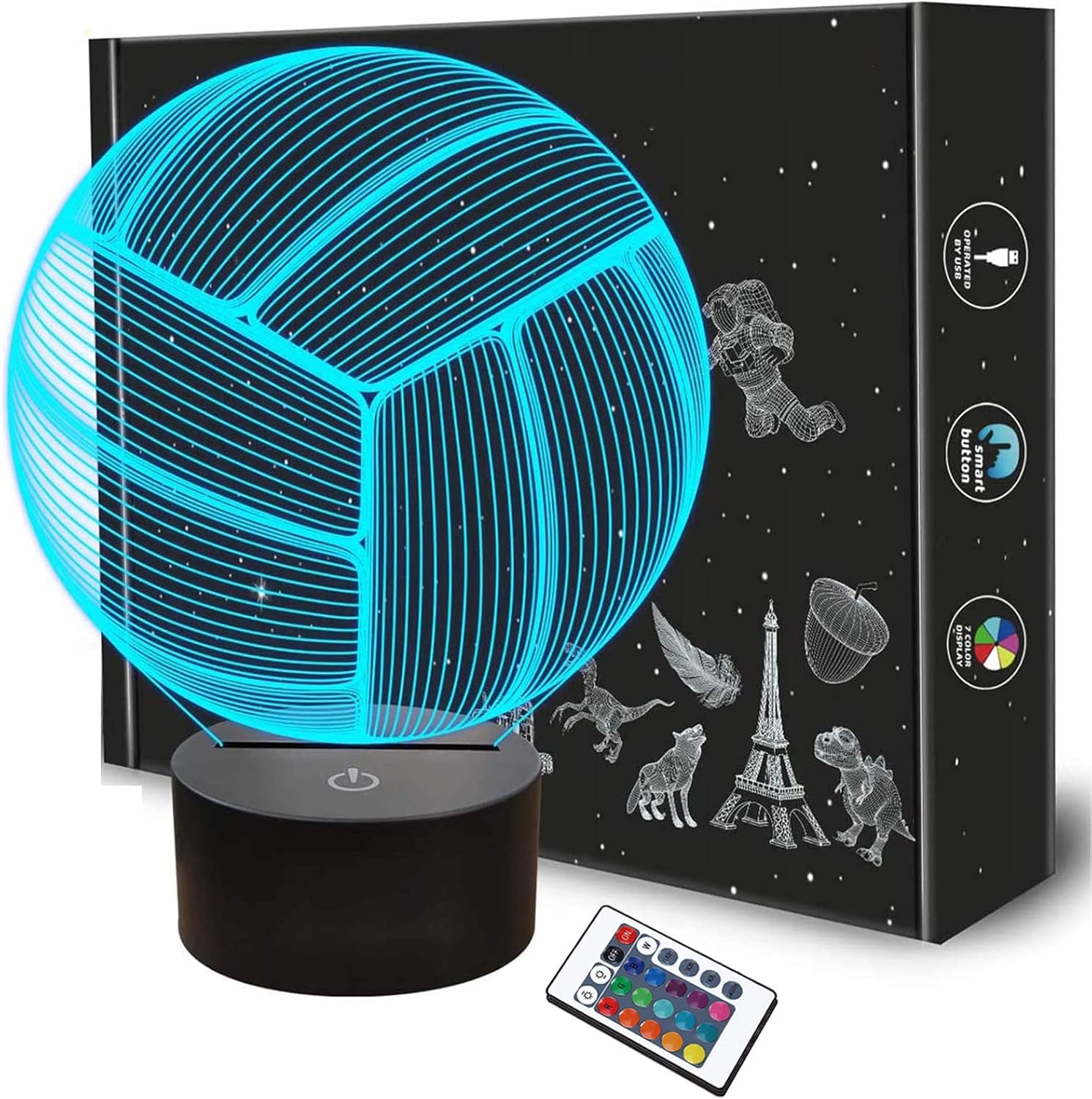 Volleyball 3D Night Light, Sport Mood Illusion Lamp for Kids with Remote Control 16 Colors Changing, Creative Birthday Beach Volleyball Coach Lover Gifts for Boys Bedroom Decoration