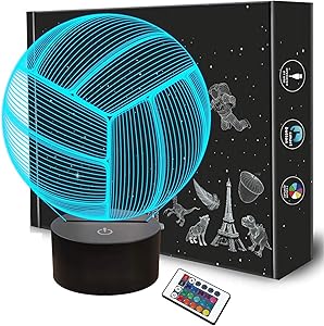 Volleyball 3D Night Light, Sport Mood Illusion Lamp for Kids with Remote Control 16 Colors Changing, Creative Birthday Beach Volleyball Coach Lover Gifts for Boys Bedroom Decoration
