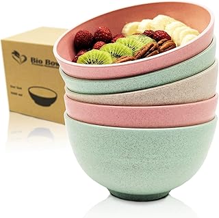 BioBowl© Umweltfreundliche Müslischalen/Salatschalen Groß 5er Set, 800ml | Obstschale, Suppenschüssel | Leicht, Bruchsicher, Spülmaschinen- Mikrowellentauglich | mit Rezepte-eBook