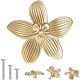 CEYMIO 4 Pack Brushed Gold Brass Flower Cabinet Knobs, 2.4 Inch | Vintage Floral Dressers Handle Pulls for Closet Bathroom. Decorative Furniture Knobs, Classic Cabinet Hardware