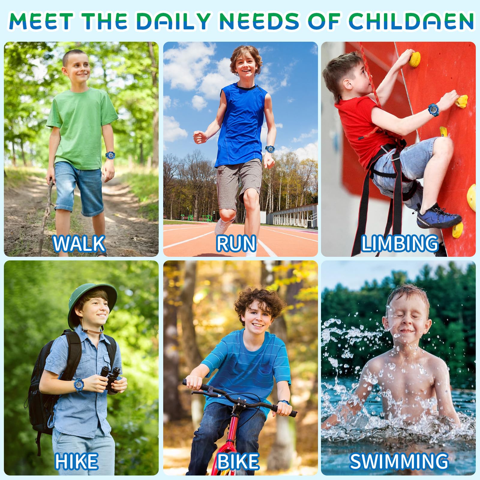 Dayllon Kids Digital Watch Boys Outdoor Sports 50M Waterproof Girls Watches Alarm Clock 12/24 H Stopwatch Calendar for Ages 3-15 Boy Girl Wristwatch Kids Gift