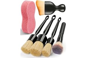Birbenben 6PCS Car Detailing Brush Set, Ultra Soft Boars Hair Detail Brushes, Automotive Cleaning Brush Kit for Wheels, Air Vent, Leather Seats, Vehicles Auto Exterior Interior Detailing Brushes Tool