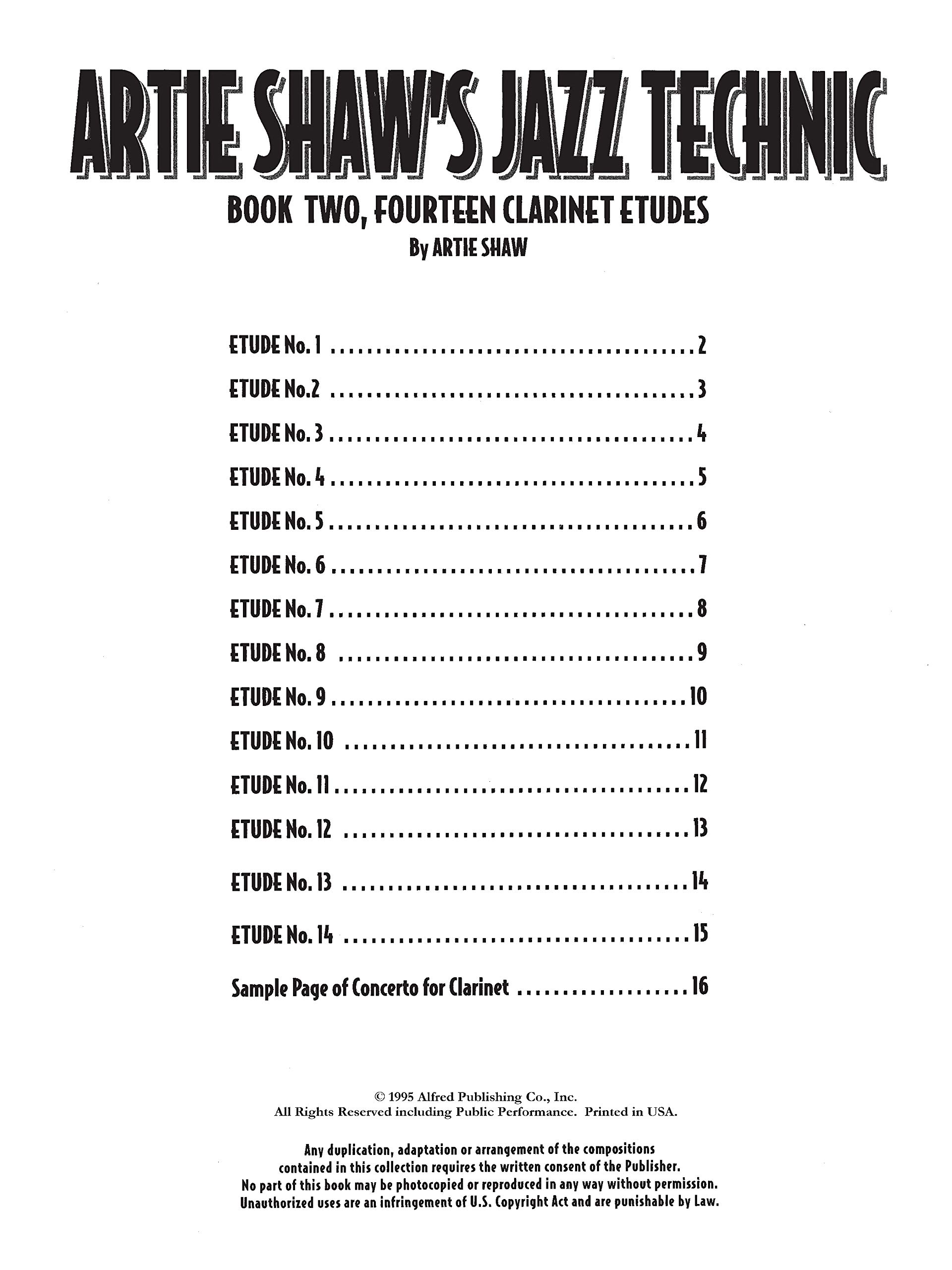 Amazon Com Artie Shaw S Jazz Technic Bk 2 Fourteen Clarinet Etudes 0029156158649 Artie Shaw Books
