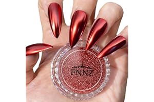 FNNZ Chrome Nail Powder, Red Metallic Nail Powder Pigment Premium Mirror Effect Salon Nail Art Glitter Dust for Valentines Gel Polish Decoration Home DIY Nail Manicure Supplies