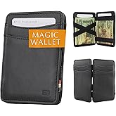 GARZINI Magic Wallet for Men | Slim Leather Wallet with RFID Blocking | Minimalist Front Pocket Wallet | Holds 8 Cards + Cash | Handcrafted Gift-Ready Design, Black