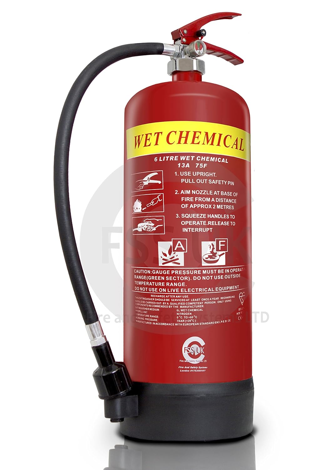 FSS UK PREMIUM 6 LITRE WET CHEMICAL FIRE EXTINGUISHER. IDEAL FOR