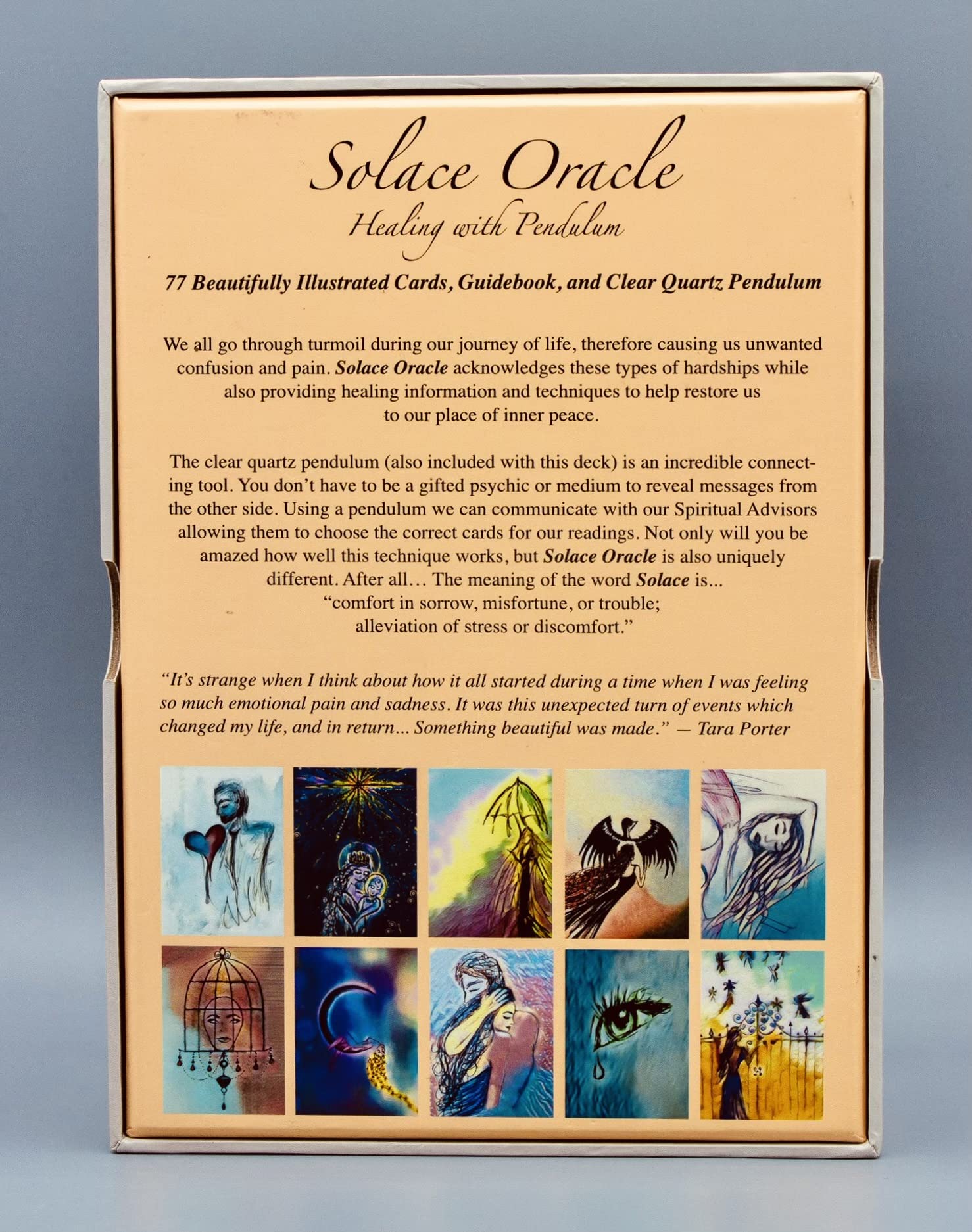 Solace Oracle (77 Card Set with Clear Quartz Pendulum & Guidebook) Unique Tarot Deck, Pendulum Lets Your Angels and Spirit Guides Pick Your Cards