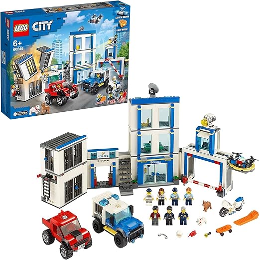Amazon Com Lego City Police Station Building Set With 2 Truck Toys Light Sound Bricks Drone And Motorbike Toys Games