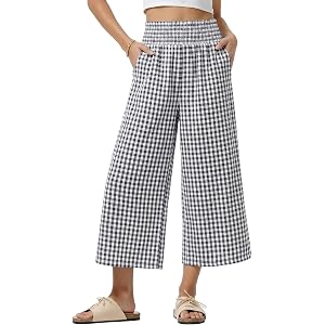 Dokotoo Womens Gingham Capri Pants 2026 Checkered Casual Cute Comfy Bottoms with Pockets Plaid Outfits