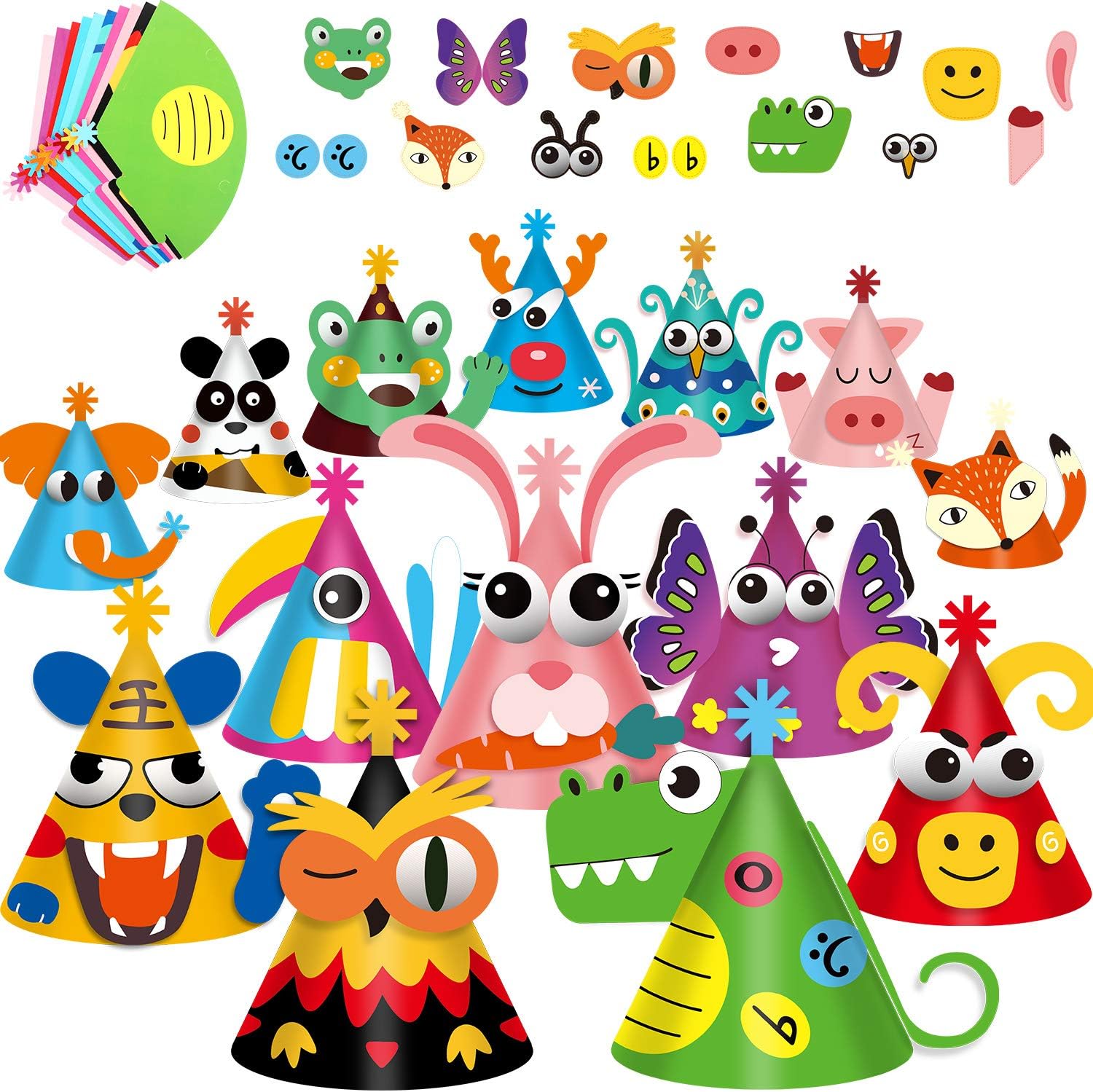 14 Pieces Party Cone Hats Kit DIY Animal Paper Hats with for Birthday Party Baby Shower Celebration, Fun Hats Making Activity for Kids: Toys & Games