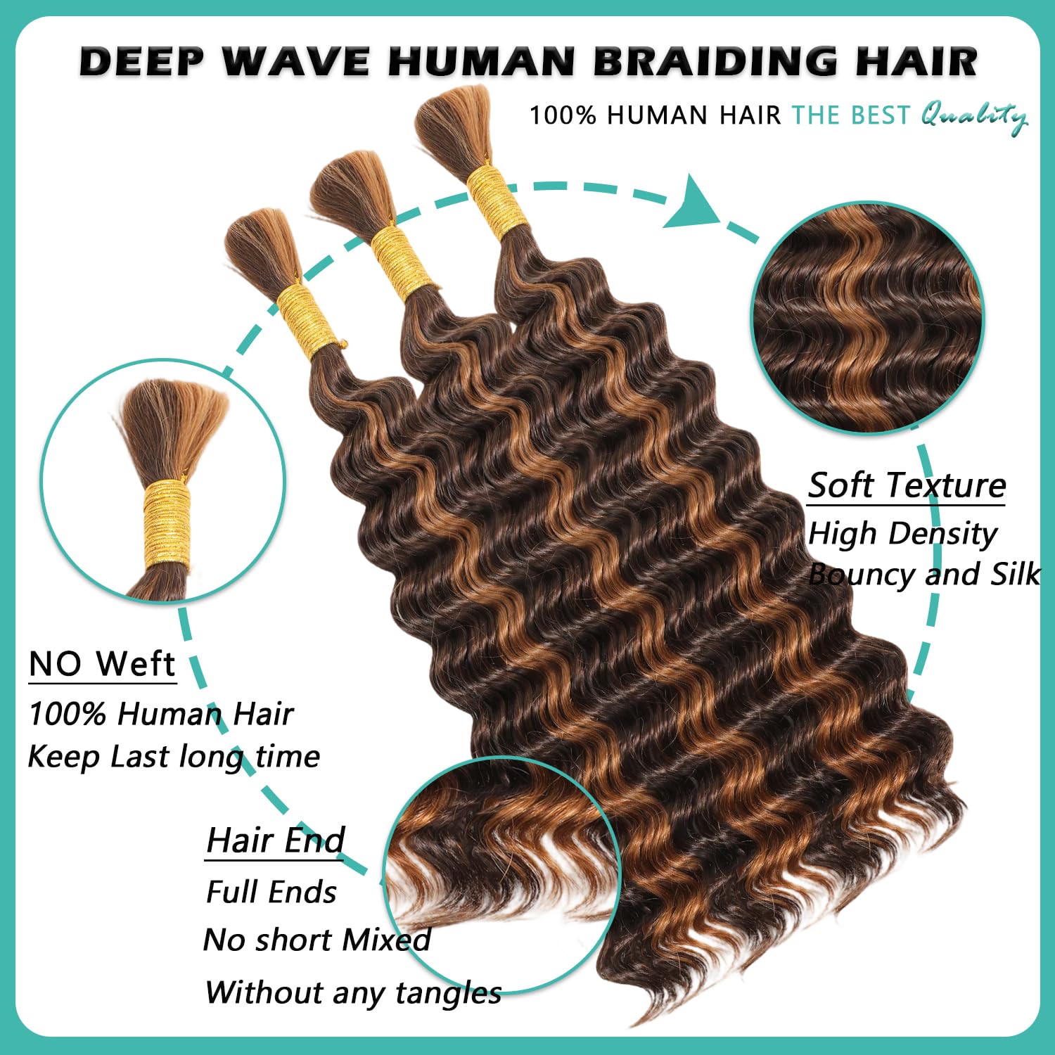 Condition photo showing As Is for human braiding hair for boho braids 16 inch 120g 3 bundles deep wave boho hair for braiding 100% hum