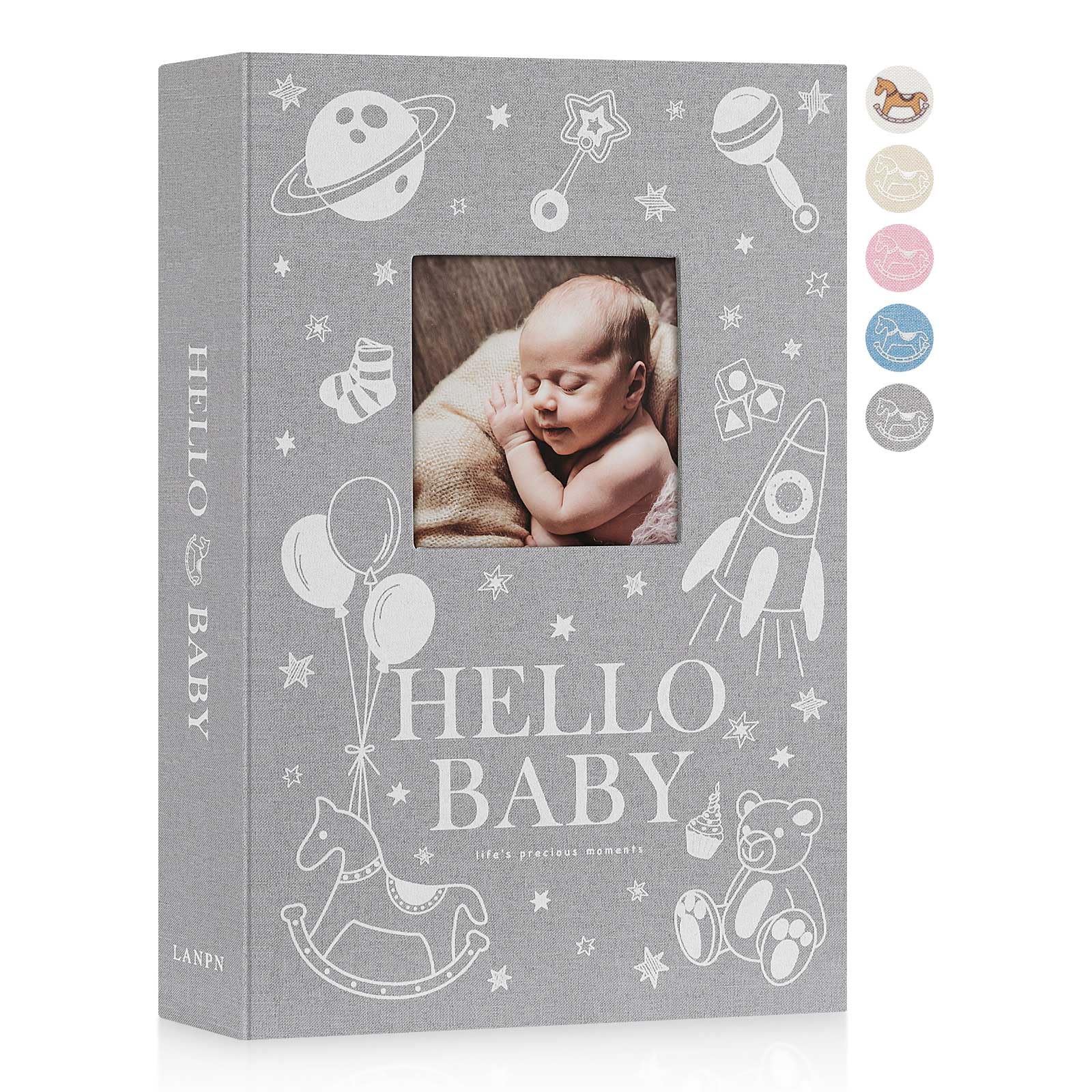 Lanpn Baby Photo Album 6x4 300 Pockets, Linen Newborn Bebe Ultrasound Photo Album with Memo Writing Area, Cover Photo Book, Picture Album for kids, Baby Boy Memory Book Keepsake Grey