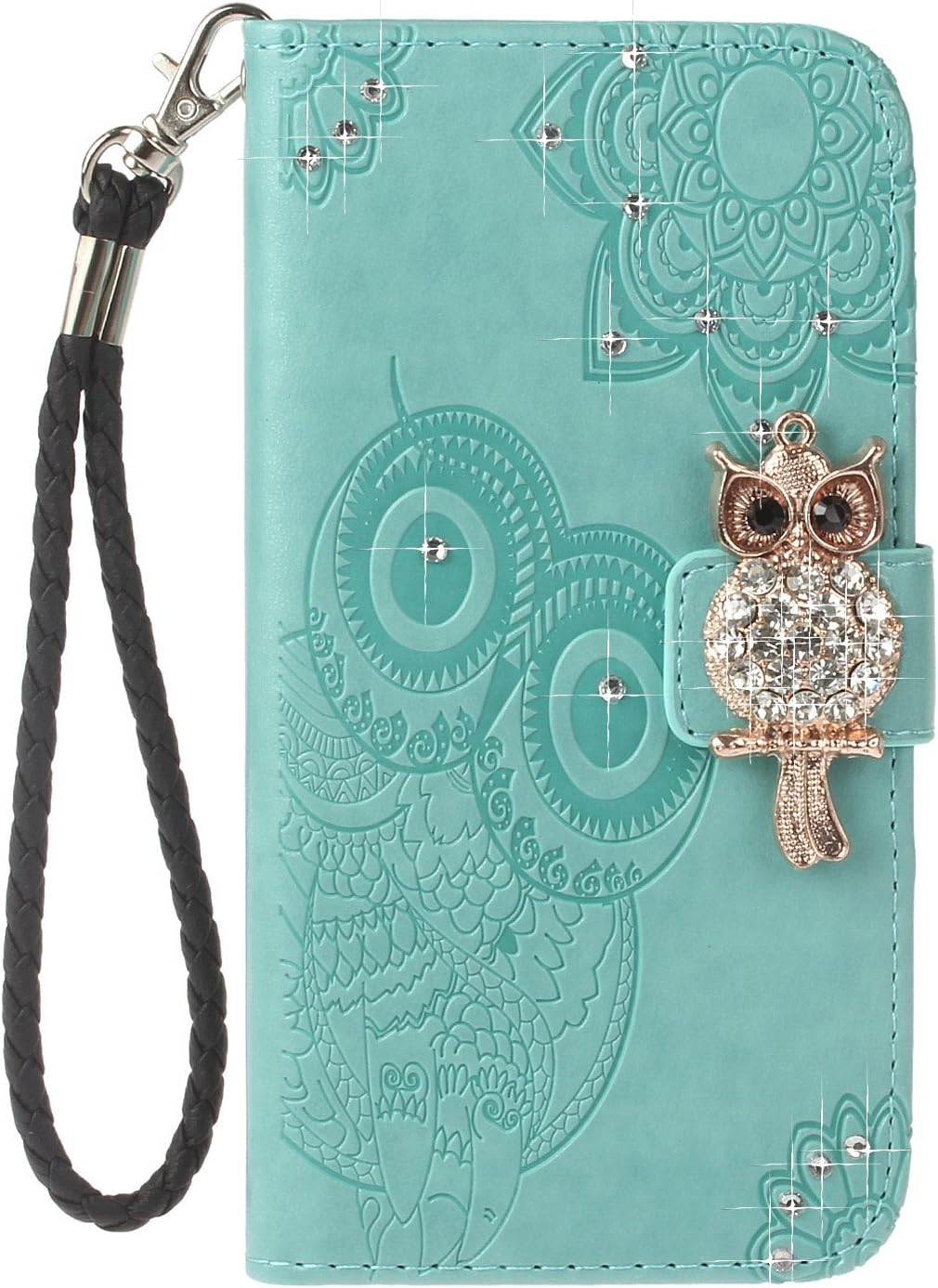 Pink Strap Diamond Wallet Case For Iphone 7 Plus Iphone 8 Plus 5 5 Inch Aoucase Luxury 3d Owl Bling Gems Magnetic Cute Mandala Print Pu Leather Soft Tpu Stand Flip Case With Black Dual Use