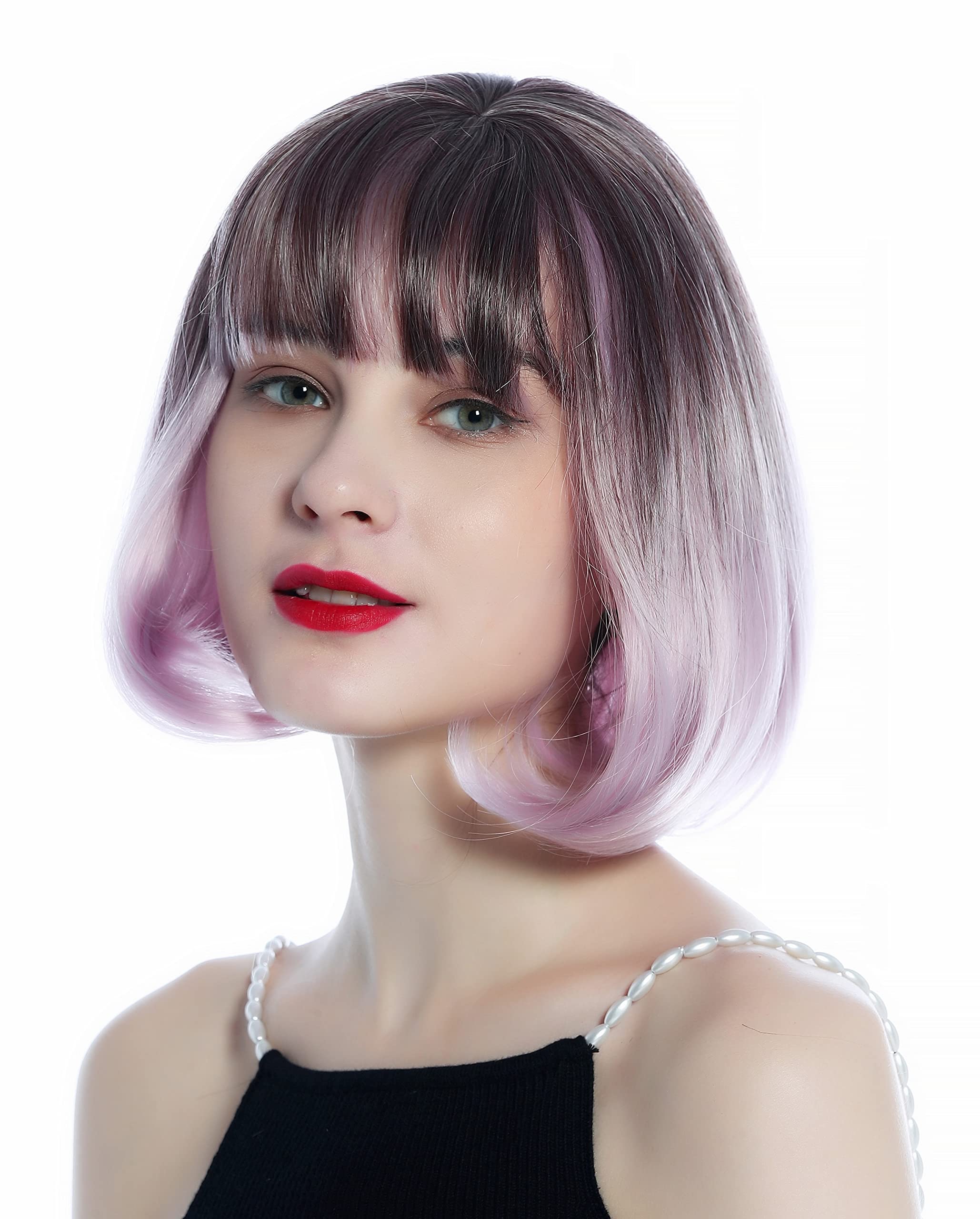 WIG ME UP - SZL0605-6AT2403 Cute Women's Wig short Bob bangs ombre colour brown to pink