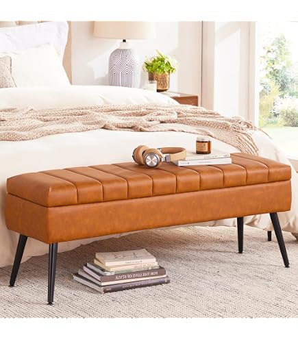 Amazon.com: CUYOCA Storage Ottoman Long Upholstered Entryway Bench