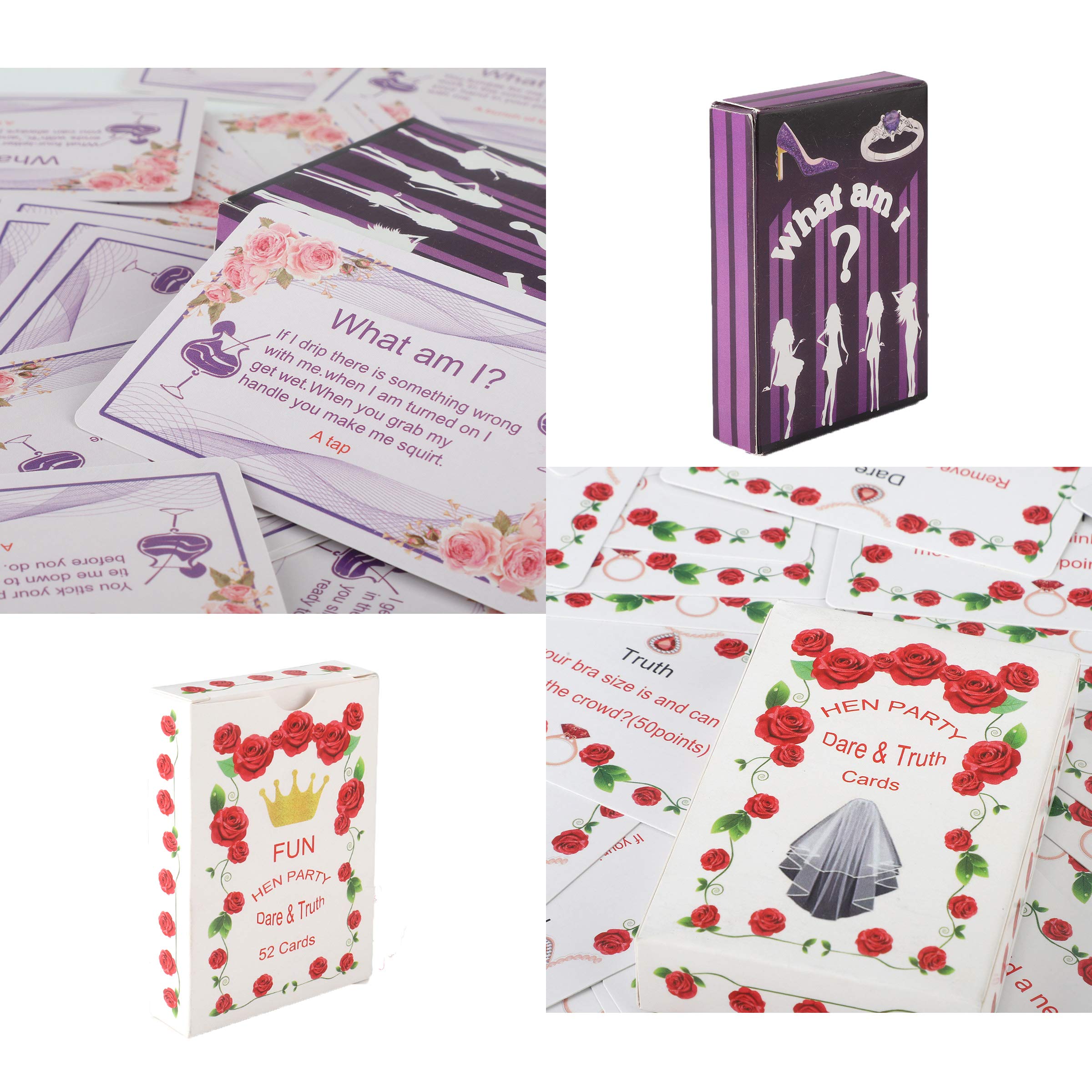 innobase Hen Night Party Girls Night Out Games - Dare & Truth / WHAT AM I Cards, Hilarious Hen Party Dare Cards Hen Night Fun Games for Adults Team Bride To Be bridal shower, 2 Games