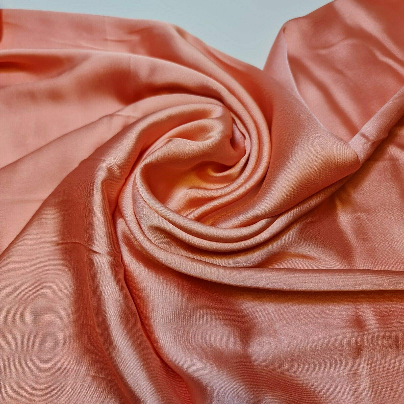 Textile Station BBR Silky Charmeuse Lightweight Satin Bridal Dress Drape Décor Fabric 44" -112cm Wide (Light Peach, 2 Meter)