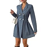 utcoco Women's 2025 Fall Plaid Tweed Dress Notched Lapel Double Breasted Elegant A Line Mini Jackie Dress