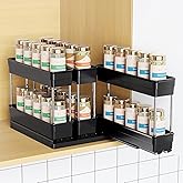 Mystozer Pull Out Spice Rack Organizer for Cabinet, Slide Out Spice Racks Organizer, Easy to Install Spice Cabinet Organizers, 2.3''Wx10.66''Dx8.11''H, 3 Packs - 2 Tiers (Black)