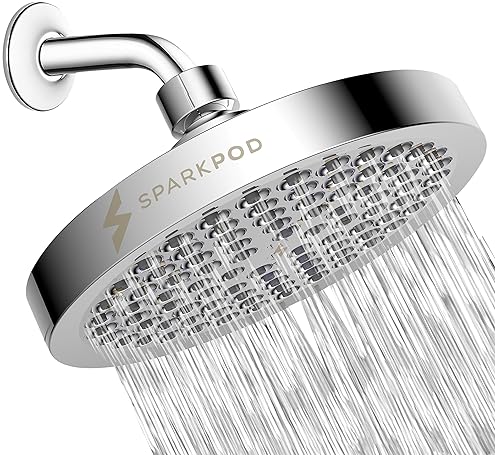 Bath - SparkPod Shower Head - High Pressure Rain - Premium Quality Luxury Design - 1-Min Install - Easy Clean Adjustable Replacement for Your Bathroom Shower Heads (Luxury Polished Chrome, 6 Inch Round)