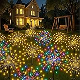 4 Pack 200LED Garden Lights Solar Powered Waterproof, Fireworks Solar Lights Outdoor for Yard Pathway, Solar Fairy Lights Christmas Decorations (2 Warm & 2 Colored)