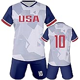 Qioov Soccer Jersey Kit Kids #7#10 National Team Boys Soccer Jersey/Shorts Football Shirt Set Girls Gift for Soccer Fans