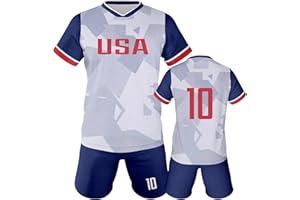 Qioov Soccer Jersey Kit Kids #7#10 National Team Boys Soccer Jersey/Shorts Football Shirt Set Girls Gift for Soccer Fans