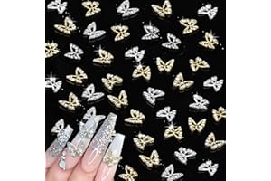 Juome Nail Charms, 40 Pcs Butterfly Nail Charms 3D Butterflies Shape Charms for Nails Gems, Nail Art Decorations Supplies (20Pcs Gold, 20Pcs Silver)