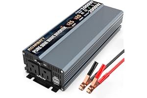 ROARBATT 1000W Pure Sine Wave Power Inverter 12V DC to AC 110V 120V Peak Power 2000W with 2 AC Outlets Car Inverter and Dual 3.4A USB Port Cooling Fans and LCD Display for Inverter Home RV Car Solar System