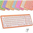 Omikamo Wireless Keyboard with 7 Color Backlits, Multi-Device 2.4G & Dual Bluetooth Keyboard, Orange Computer Keyboard for Mac Windows iOS and Android, 3 Devices Connection, Rechargeable Battery