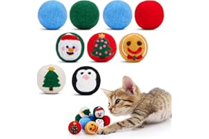 FOFOS Wool Cat Balls 9 Pcs Christmas Cat Toys Balls Hand Felted Wool Cat Toys Kitten Exercise Toys for Indoor Cats 1.7 Inches