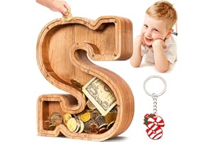 SummiDate Wooden Letter Piggy Bank| Piggy Bank for Boys Girls Toddler| Alphabet S Money Bank| Coin Bank Birthday Gift for Kids|Birthday Gift for Kids (S)