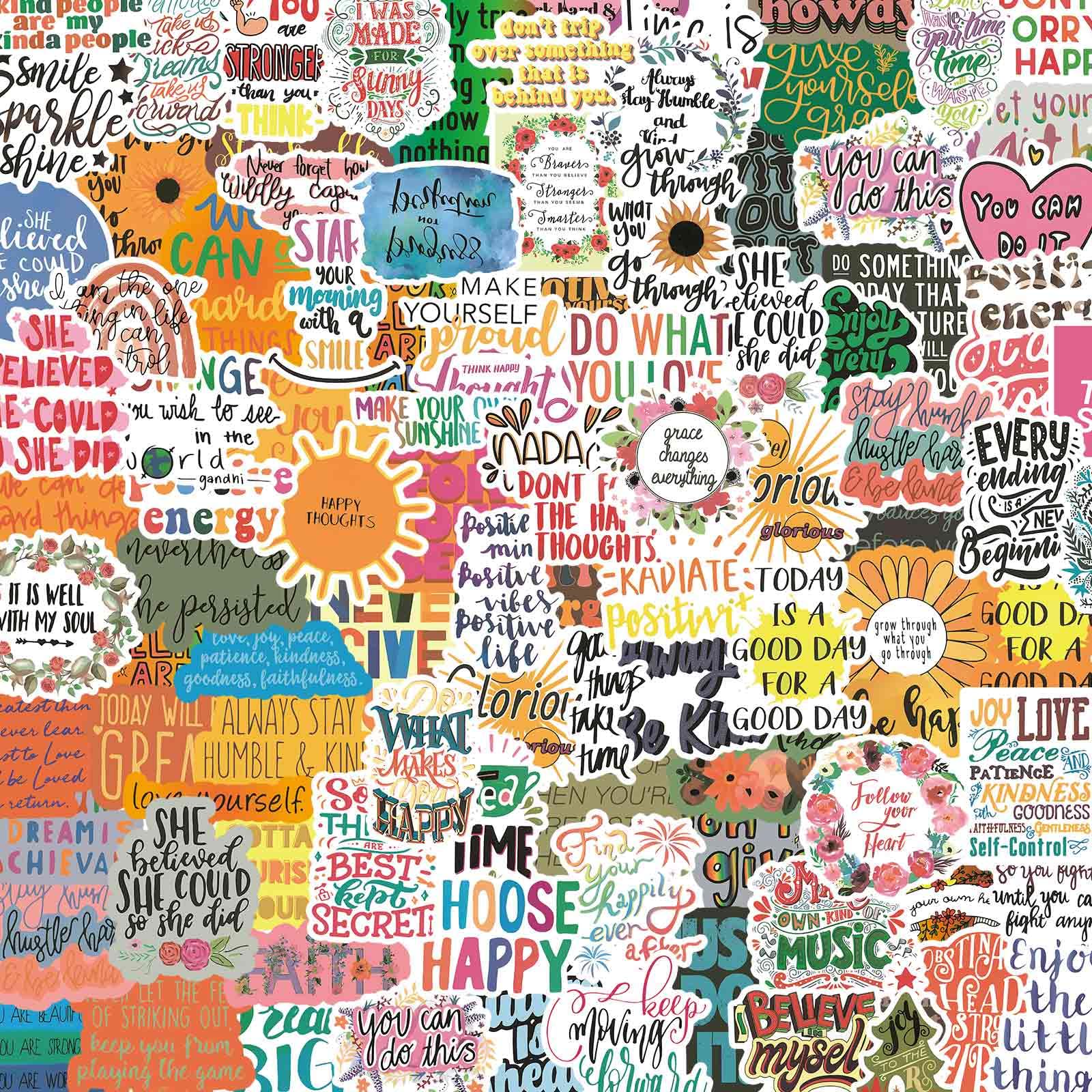 100pcs Inspirational Stickers, Motivational Quote Sticker for Water Bottle Adults Women Teen Boy Girl, Affirmation Stickers, Vinyl Positive Stickers Decals for Laptop Journal Computer Phone Case