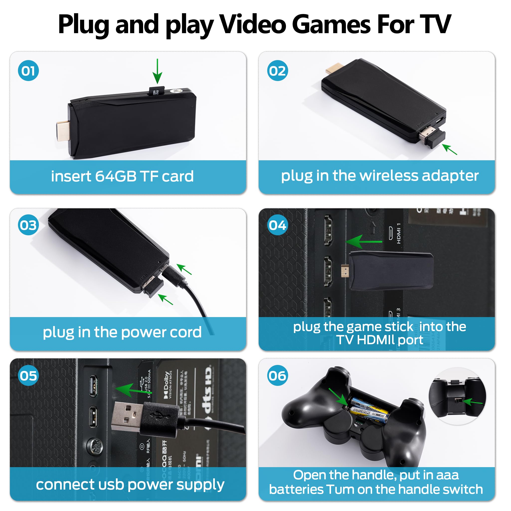 MSCFIT Retro Game Console, Plug & Play TV Gaming Console with 20,000 Built-in Games, 64GB, 4K HDMI Output, 9 Iconic Emulators, 2.4G Wireless Controllers, Dark