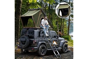 HEYFUN Explorer Rooftop Tent Hardshell with Luggage Racks&Replaceable Netting Rain Curtain, Truck Bed Tent for Camping, Pop Up Overland Roof Top Tents for Truck Jeep SUV Car Van Wrangler Tacoma